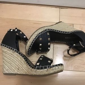 Black studded espadrille wedges